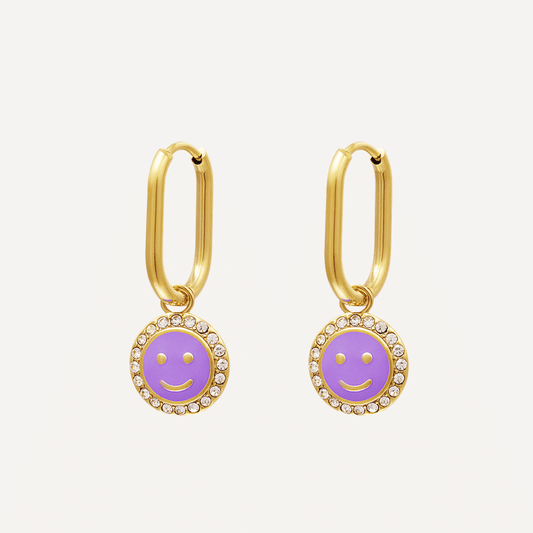 Orecchini Dafne con pendente viola impreziosito da zirconi trasparenti, Realizzati in acciaio inossidabile, anallergico e resistente all'acqua - Trinwel.com